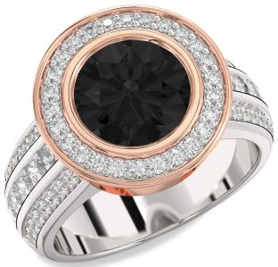 Diamond Amethyst Platinum & Rose Gold Round Halo Pave Engagement Ring