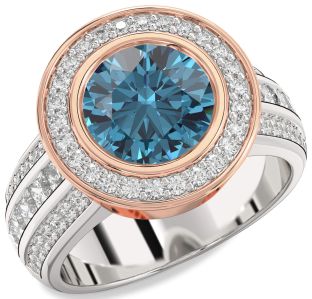 Diamond Amethyst Platinum & Rose Gold Round Halo Pave Engagement Ring