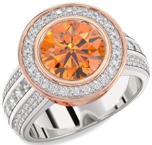 Diamond Amethyst Platinum & Rose Gold Round Halo Pave Engagement Ring