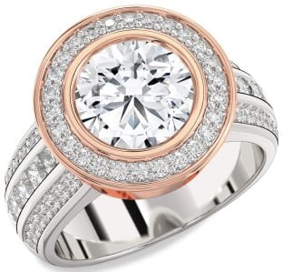 Diamond White Rose Gold Heart Halo Solitaire Pave Engagement Ring