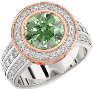 Diamond Amethyst Platinum & Rose Gold Round Halo Pave Engagement Ring