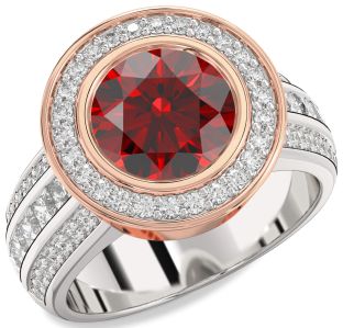 Diamond Amethyst Platinum & Rose Gold Round Halo Pave Engagement Ring