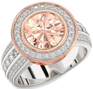 Diamond Amethyst Platinum & Rose Gold Round Halo Pave Engagement Ring