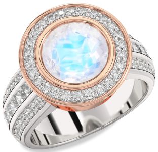 Diamond Amethyst Platinum & Rose Gold Round Halo Pave Engagement Ring