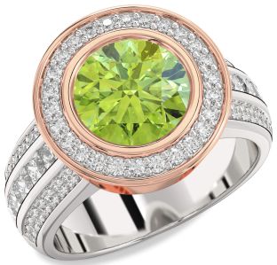 Diamond Amethyst Platinum & Rose Gold Round Halo Pave Engagement Ring