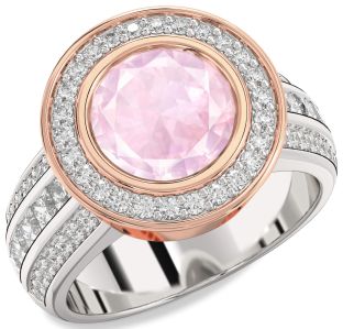 Diamond Amethyst Platinum & Rose Gold Round Halo Pave Engagement Ring