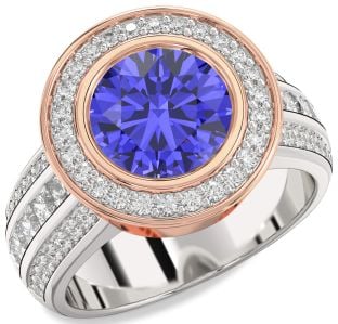 Diamond Amethyst Platinum & Rose Gold Round Halo Pave Engagement Ring