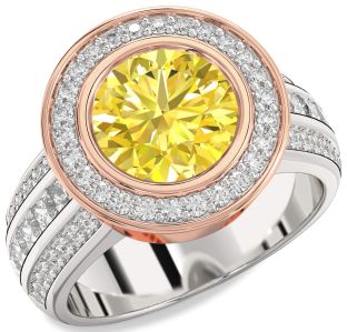 Diamond Amethyst Platinum & Rose Gold Round Halo Pave Engagement Ring