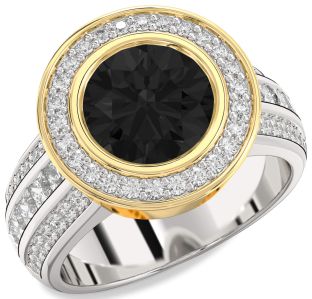 Diamond Amethyst Platinum & Yellow Gold Round Halo Pave Engagement Ring