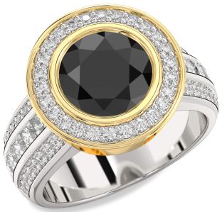 Diamond Amethyst Platinum & Yellow Gold Round Halo Pave Engagement Ring