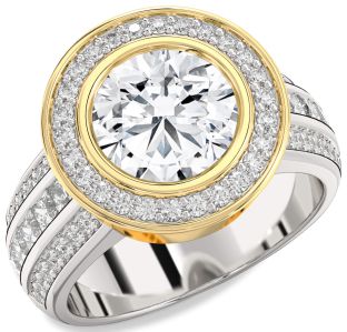 Diamond Silver & 10K gold Heart Halo Solitaire Pave Engagement Ring