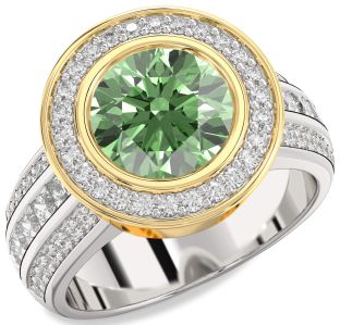 Diamond Amethyst Platinum & Yellow Gold Round Halo Pave Engagement Ring