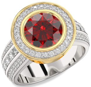 Diamond Amethyst Platinum & Yellow Gold Round Halo Pave Engagement Ring