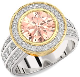 Diamond Amethyst Platinum & Yellow Gold Round Halo Pave Engagement Ring