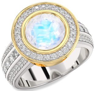 Diamond Amethyst Platinum & Yellow Gold Round Halo Pave Engagement Ring