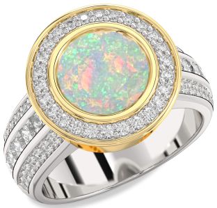 Diamond Amethyst Platinum & Yellow Gold Round Halo Pave Engagement Ring