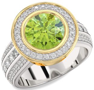 Diamond Amethyst Platinum & Yellow Gold Round Halo Pave Engagement Ring