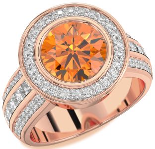 Diamond Amethyst Rose Gold Round Halo Pave Engagement Ring