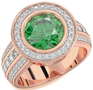 Diamond Emerald Rose Gold Heart Halo Solitaire Pave Engagement Ring