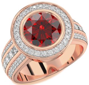 Diamond Amethyst Rose Gold Round Halo Pave Engagement Ring