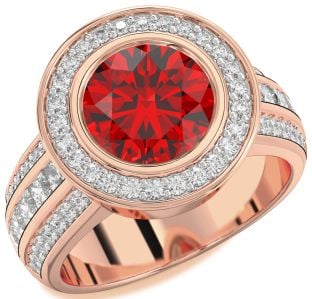 Diamond Ruby Rose Gold Heart Halo Solitaire Pave Engagement Ring