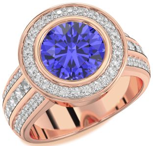 Diamond Amethyst Rose Gold Round Halo Pave Engagement Ring