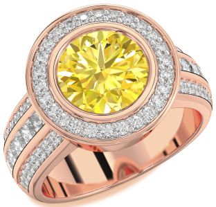 Diamond Amethyst Rose Gold Round Halo Pave Engagement Ring