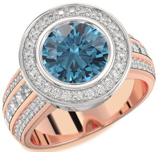 Diamond Amethyst Platinum & Rose Gold Round Halo Pave Engagement Ring