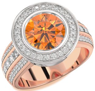 Diamond Amethyst Platinum & Rose Gold Round Halo Pave Engagement Ring