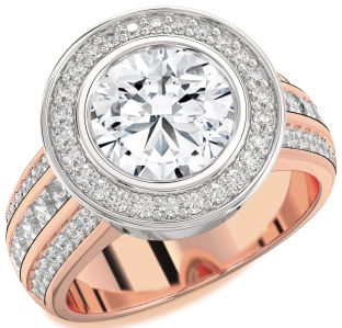 Diamond Platinum & Rose Gold Heart Halo Solitaire Pave Engagement Ring