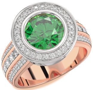 Diamond Emerald White Rose Gold Heart Halo Solitaire Pave Engagement Ring