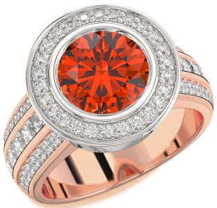 Diamond Amethyst Platinum & Rose Gold Round Halo Pave Engagement Ring