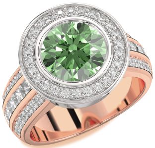 Diamond Amethyst Platinum & Rose Gold Round Halo Pave Engagement Ring