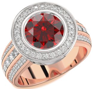 Diamond Amethyst Platinum & Rose Gold Round Halo Pave Engagement Ring