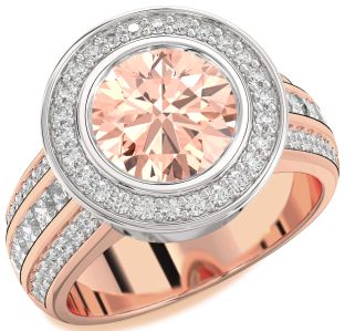 Diamond Amethyst Platinum & Rose Gold Round Halo Pave Engagement Ring