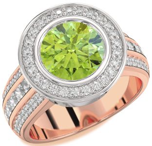 Diamond Amethyst Platinum & Rose Gold Round Halo Pave Engagement Ring