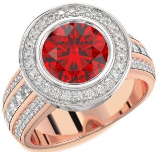 Diamond Ruby Platinum & Rose Gold Heart Halo Solitaire Pave Engagement Ring