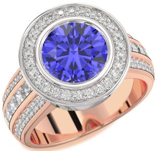 Diamond Amethyst Platinum & Rose Gold Round Halo Pave Engagement Ring