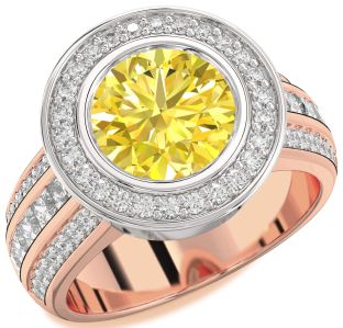 Diamond Amethyst Platinum & Rose Gold Round Halo Pave Engagement Ring