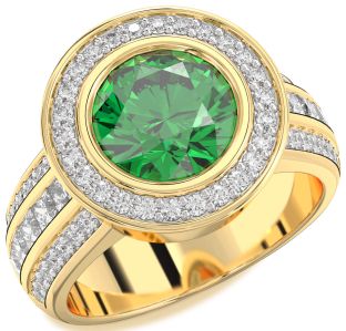 Diamond Emerald Gold Heart Halo Solitaire Pave Engagement Ring