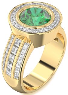 Diamond Emerald Gold Round Halo Pave Engagement Ring