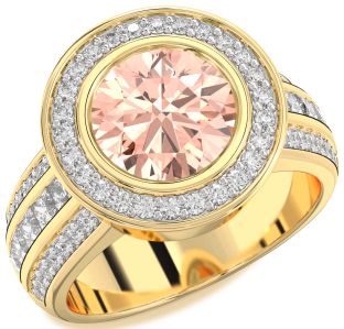 Diamond Amethyst Gold Round Halo Pave Engagement Ring