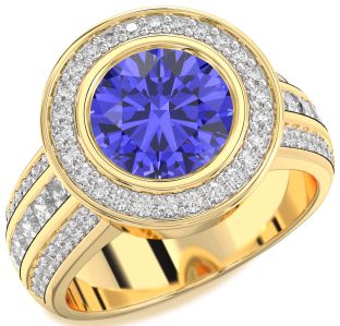 Diamond Amethyst Gold Round Halo Pave Engagement Ring