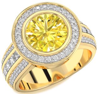 Diamond Amethyst Gold Round Halo Pave Engagement Ring