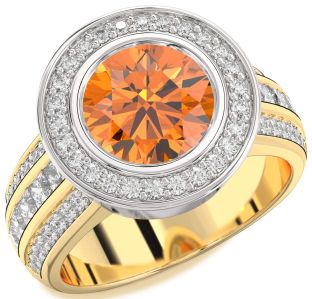 Diamond Amethyst Platinum & Yellow Gold Round Halo Pave Engagement Ring