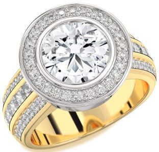 Diamond White Yellow Gold Heart Halo Solitaire Pave Engagement Ring