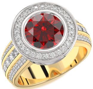 Diamond Amethyst Platinum & Yellow Gold Round Halo Pave Engagement Ring