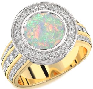 Diamond Amethyst Platinum & Yellow Gold Round Halo Pave Engagement Ring