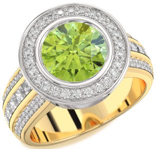 Diamond Amethyst Platinum & Yellow Gold Round Halo Pave Engagement Ring