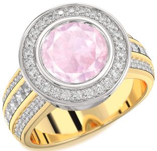 Diamond Amethyst Platinum & Yellow Gold Round Halo Pave Engagement Ring